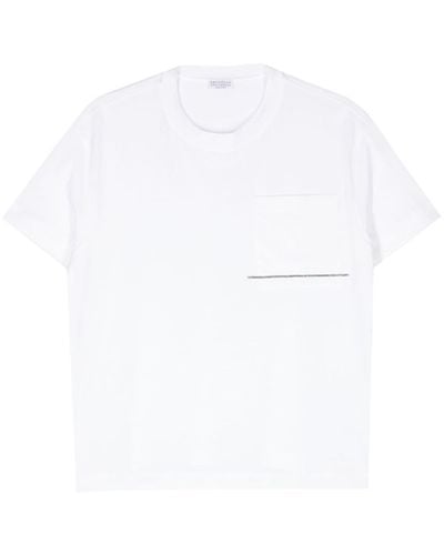 Brunello Cucinelli T-shirt con dettaglio di perline - Bianco