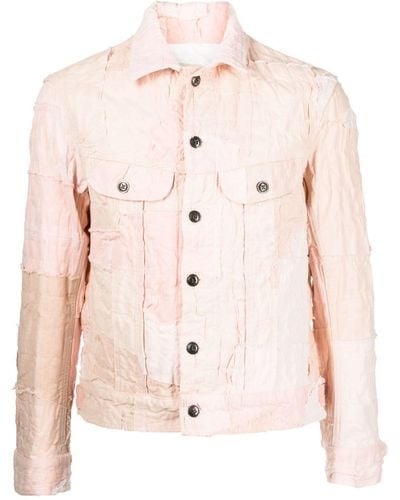 Greg Lauren Distressed-effect Cotton Shirt Jacket - Pink