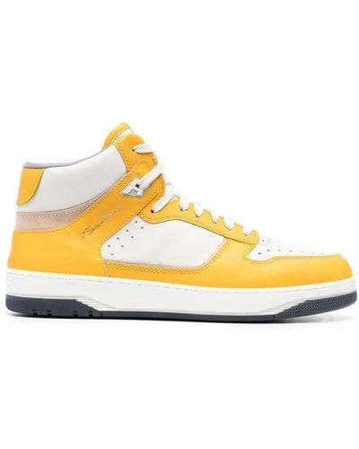 Santoni Panelled Hi-top Leather Sneakers - Yellow