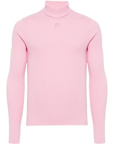 Courreges Logo-appliqué Ribbed-knit Sweater - Pink