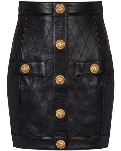 Balmain Button-detail Leather Miniskirt - Black