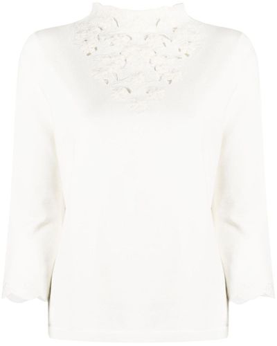 Twin Set Floral-embroidered Knitted Sweater - White