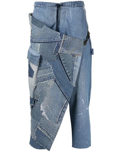Greg Lauren Tapered-Jeans im Patchwork-Look - Blau
