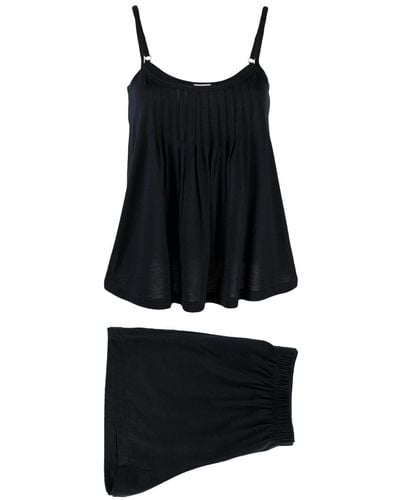 Hanro Pleated Cotton Pajama Set - Black