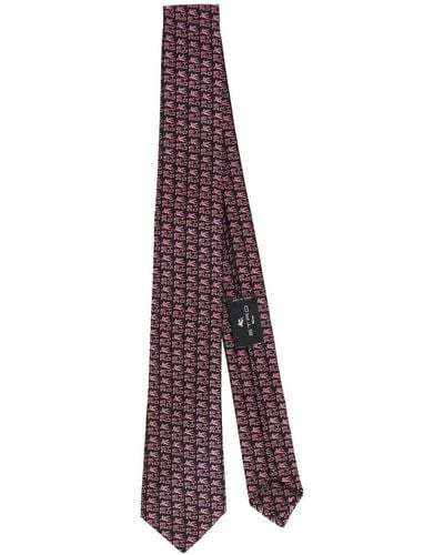 Etro Embroidered Monogram Tie - Purple