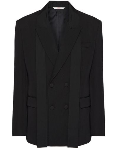 Valentino Garavani Scarf-collar Double-breasted Wool Jacket - Black