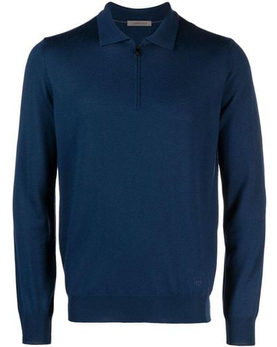 Corneliani Half-zip Wool Polo Shirt - Blue