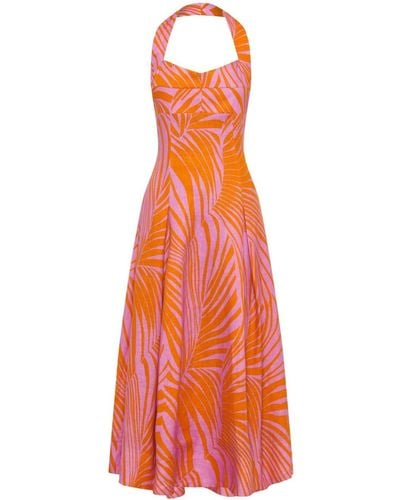 Nicholas Seraphina Palm-print Linen Dress - Orange