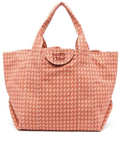 See By Chloé Logo-embroidered Graphic-print Tote Bag - Pink