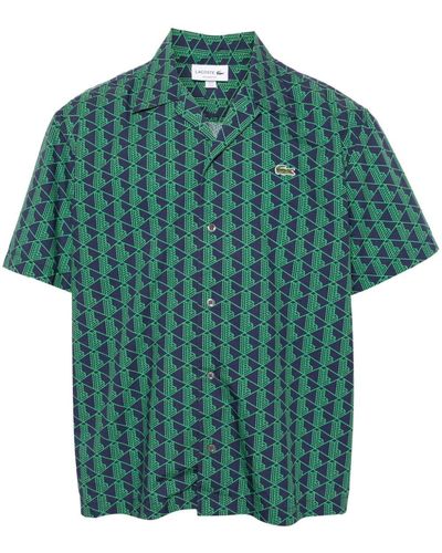 Lacoste Short-sleeve Geometric-print Shirt - Green