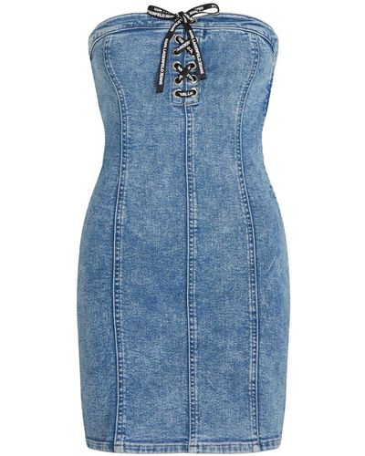 Karl Lagerfeld Denim Mini-jurk Met Gestrikte Voorkant - Blauw