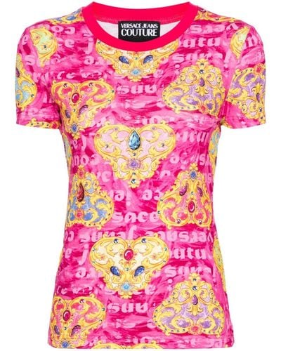 Versace Heart-couture-print T-shirt - Pink