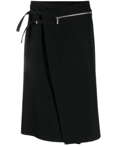 SAPIO N45 Zip-up Asymmetric Wool Skirt - Black