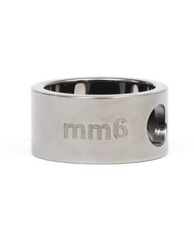 MM6 by Maison Martin Margiela Circle Hole Ring Met Gegraveerd Gat - Grijs
