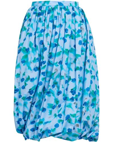 Marni Floral-print Peplum Midi Skirt - Blue
