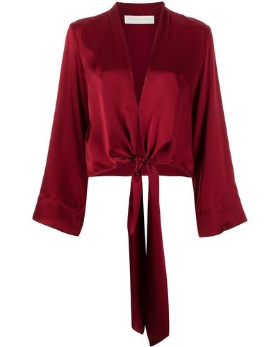 Michelle Mason Blouse ceinturée à manches longues - Rouge