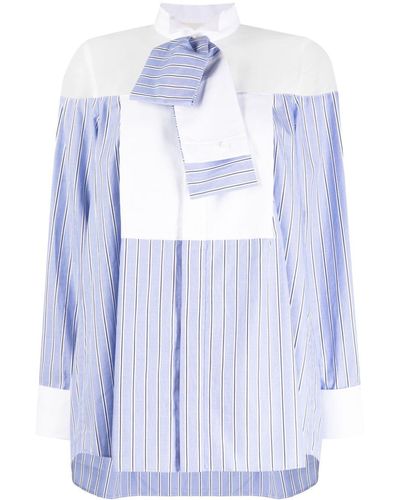 Sacai Striped Paneled Cotton Shirt - Blue