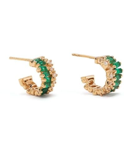 Suzanne Kalan 18kt Yellow Gold Emerald And Diamond huggie Earrings - Black