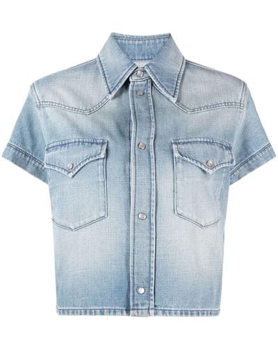 Saint Laurent Cropped Denim Shirt - Blue