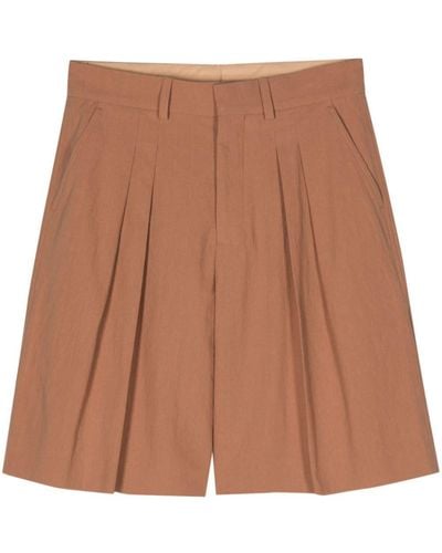 Nanushka Carsten Pleated Cotton Shorts - ブラウン