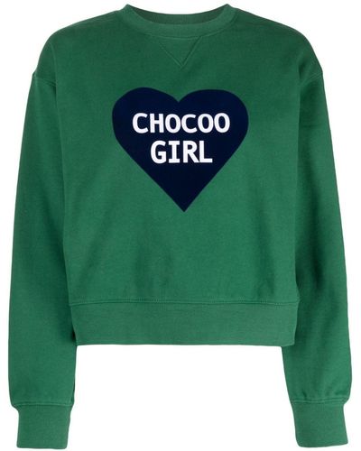 Chocoolate Heart-print Cropped Cotton Sweatshirt - Green