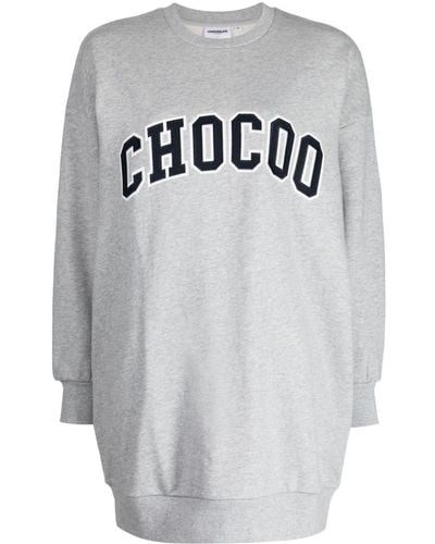 Chocoolate Logo-embroidered Mélange-effect Dress - Grey
