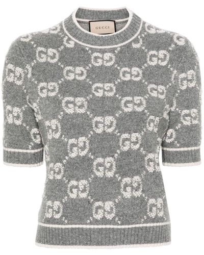 Gucci Wool Gg Jacquard Sweater - Grey