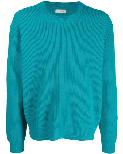 Laneus Cew-neck Ribbed-knit Sweater - Blue
