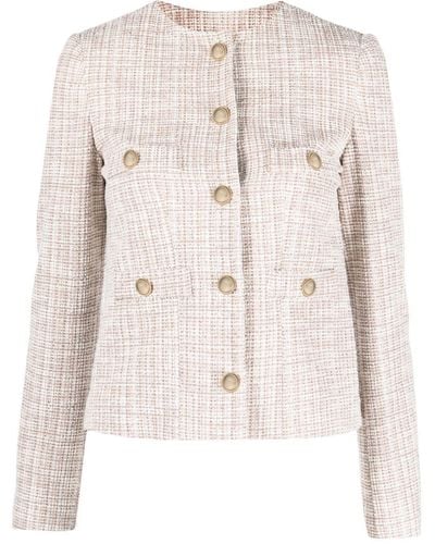 Liu Jo Round-neck Tweed Jacket - Natural