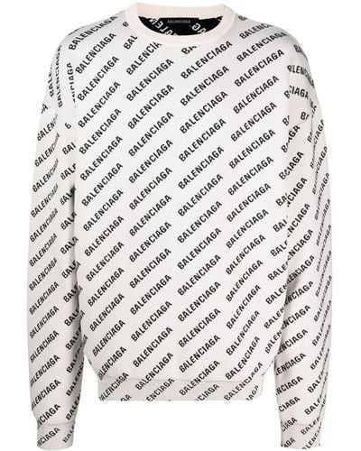 Balenciaga ロゴインターシャ セーター - ホワイト