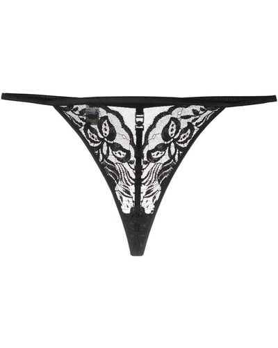 Dior Floral Lace Monogram Detail Thong - Black