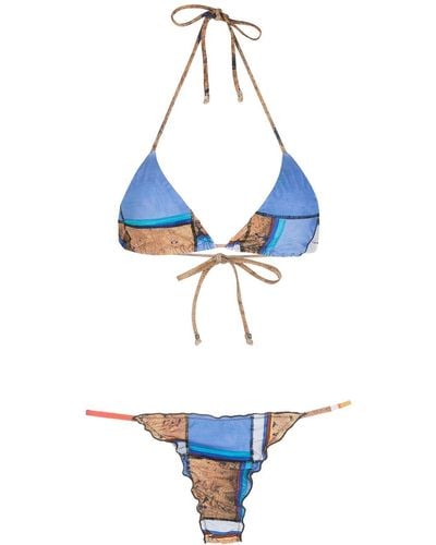 Amir Slama Striped Print Eco Bikini Set - Blue