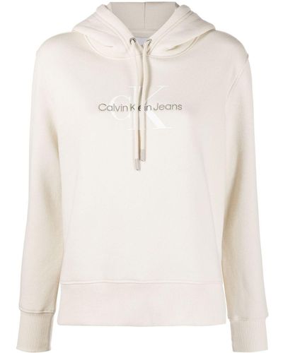 Calvin Klein Logo-embroidered Cotton Hoodie - Natural