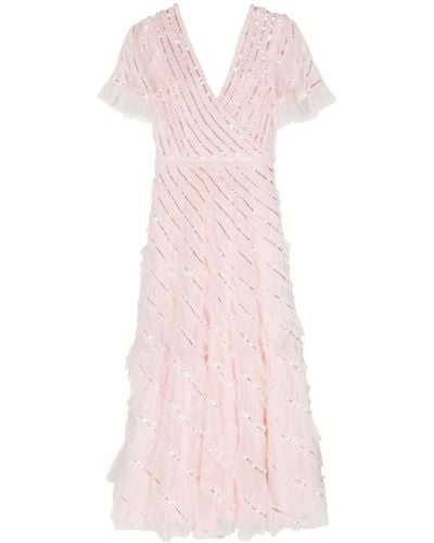 Needle & Thread Spiral Sequined Dress - Pink