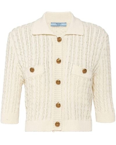 Prada Cable-knit Cotton Sweater - Natural