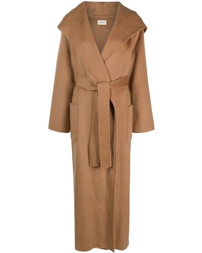 P.A.R.O.S.H. Belted Hooded Cashmere Maxi Coat - Brown