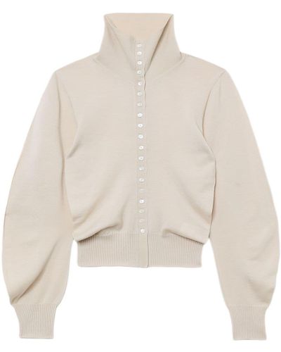 Low Classic High-neck Wool Cardigan - Natural