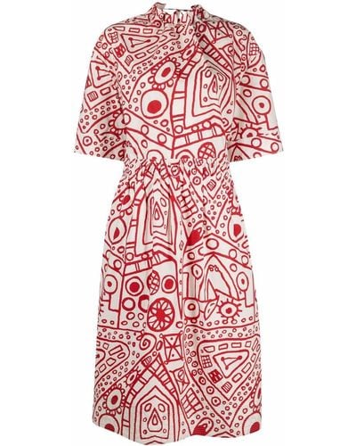 Colville Abstract-print Gathered Cotton Dress - White
