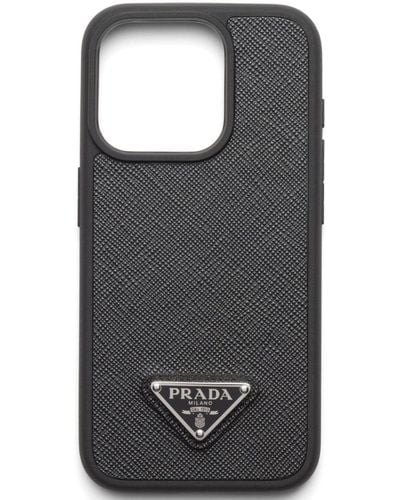 Prada Enamel-logo Iphone 15 Pro Case - Black