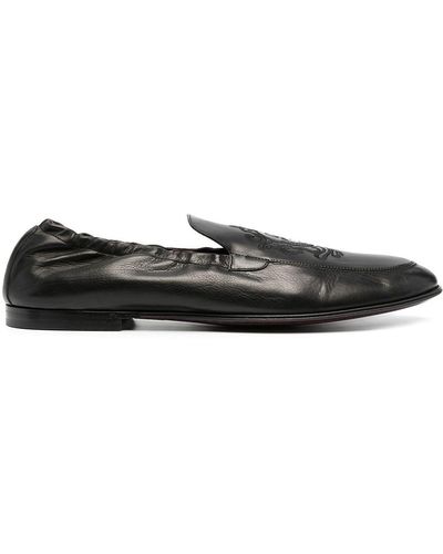 Dolce & Gabbana Logo-embroidered Leather Loafers - Black