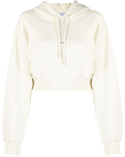 Off-White c/o Virgil Abloh Faux-pearl Embellished Cropped Hoodie - White
