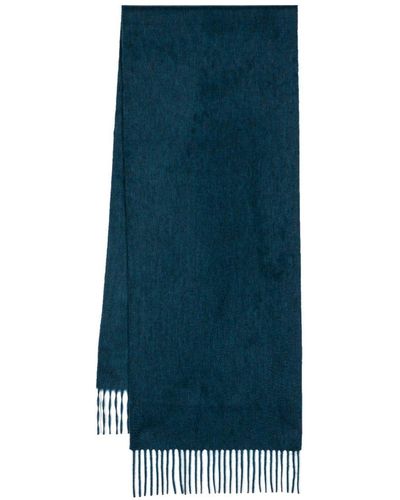 N.Peal Cashmere Fringed Cashmere Scarf - Blue