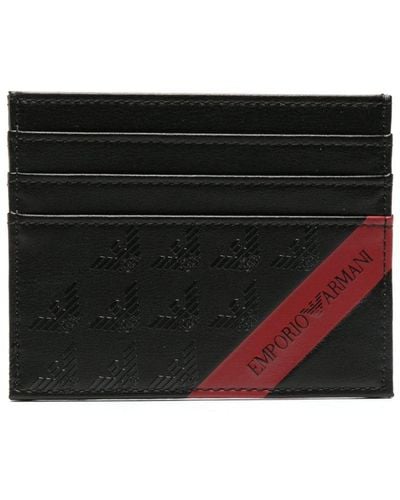Emporio Armani Porte-cartes en cuir artificiel à logo imprimé - Noir