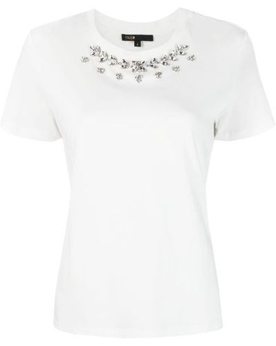 Maje Rhinestone-embellished Cotton T-shirt - White