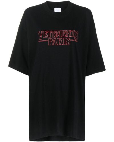 Vetements T-shirt en coton à logo imprimé - Noir