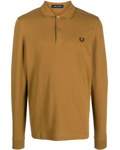 Fred Perry Logo-embroidered Long-sleeve Polo Shirt - Brown