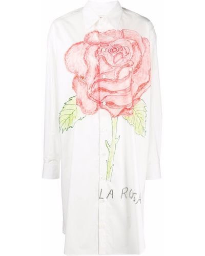 Marni Hemdkleid mit "La Rosa"-Print - Weiß