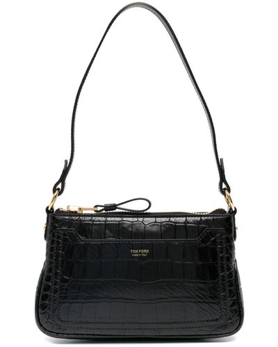 Tom Ford Schultertasche mit Kroko-Effekt - Schwarz