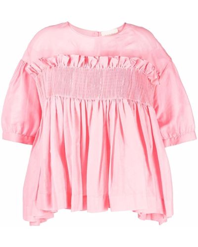 Molly Goddard Puff-sleeve Smocked Blouse - Pink
