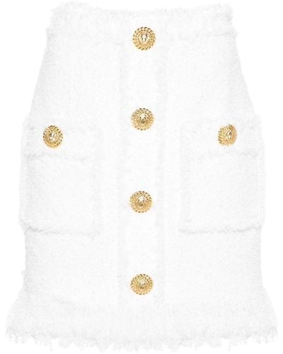 Balmain High-waist Tweed Miniskirt - White